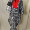 Dera Long Ankara black & white with red neck & pockets - Image 2