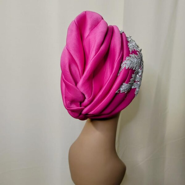 Funke Pink Base Pleated Embellished women stylish Turban
